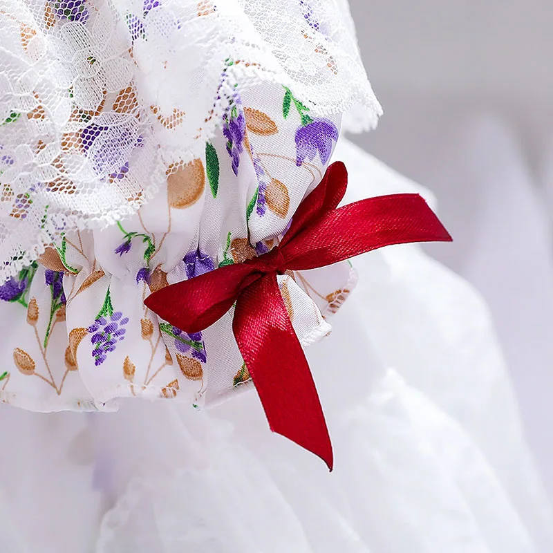Princess Baptism Floral Wedding Lace Dress with Ribbons Short Sleeve - Image 4
