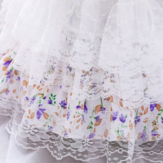 Princess Baptism Floral Wedding Lace Dress with Ribbons Short Sleeve - Image 5