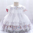 Princess Baptism Floral Wedding Lace Dress with Ribbons Short Sleeve
