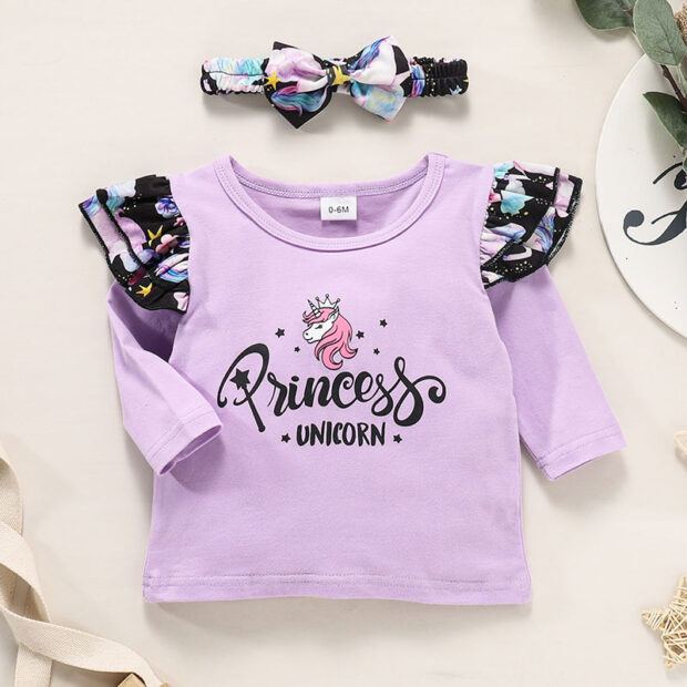 Princess Unicorn Suspender Skirt & Shirt with Matching Ribbon Headband Short Sleeve - Image 2