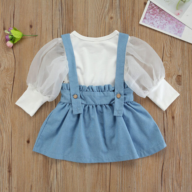 Baby Puff Shoulder Plain Shirt, Suspender Dress