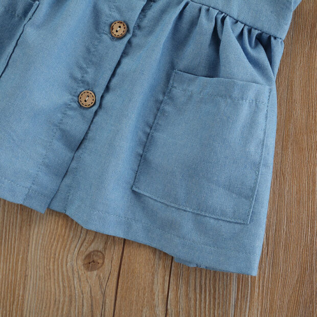 Puff Shoulder Plain Shirt Long Sleeve & Button Suspender Dress - Image 6