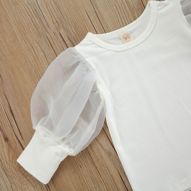 Puff Shoulder Plain Shirt Long Sleeve & Button Suspender Dress - Image 4