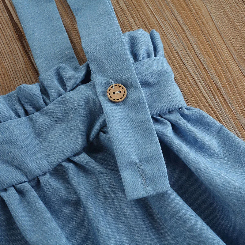 Puff Shoulder Plain Shirt Long Sleeve & Button Suspender Dress - Image 5