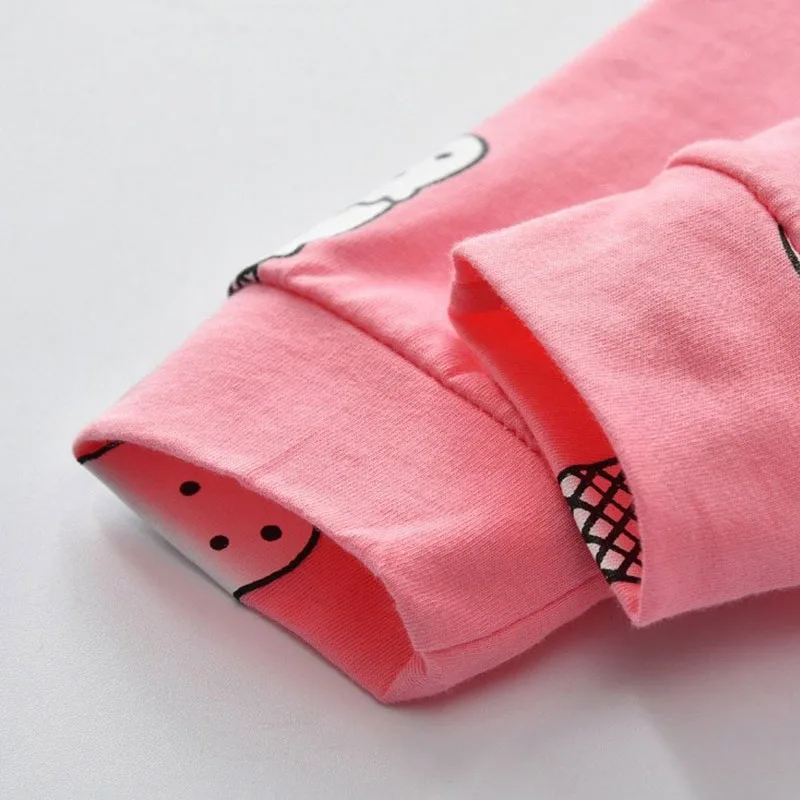 Baby Girl's Pullover Pajamas Shirt Long Sleeve Graphic Ice-Cream Patterned and Pants - Image 6