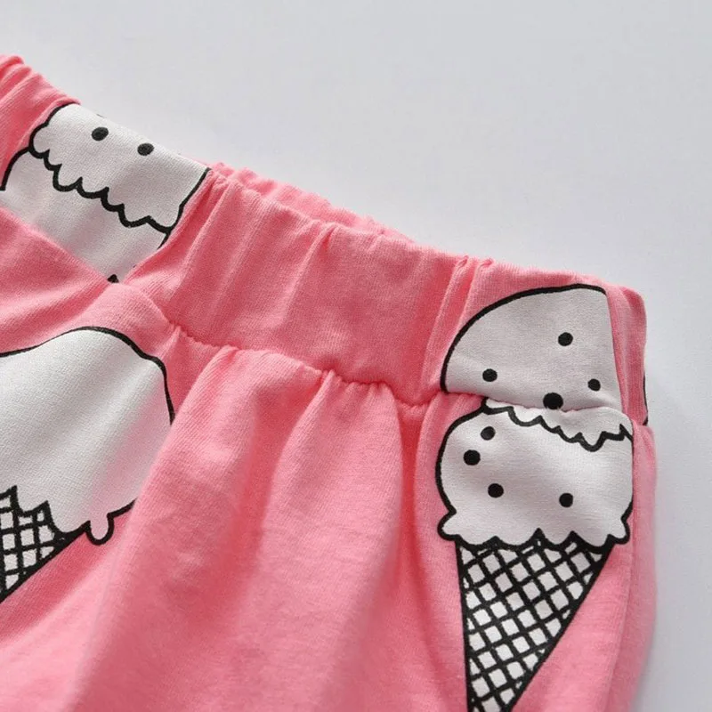 Baby Girl's Pullover Pajamas Shirt Long Sleeve Graphic Ice-Cream Patterned and Pants - Image 5
