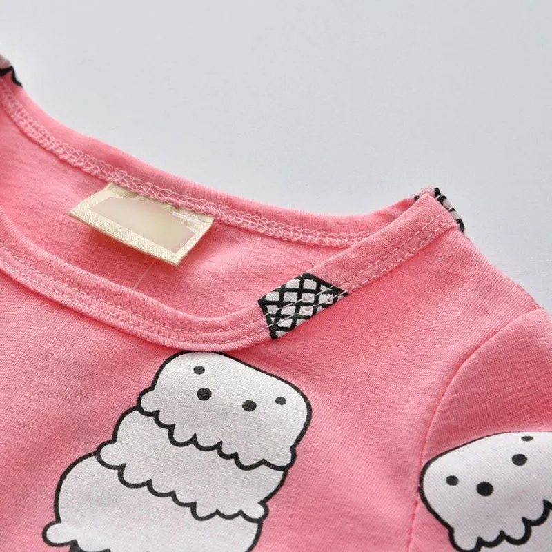 Baby Girl's Pullover Pajamas Shirt Long Sleeve Graphic Ice-Cream Patterned and Pants - Image 2