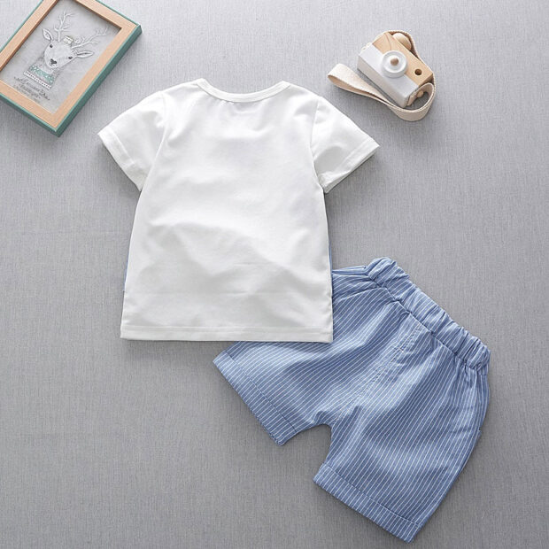 Pullover Top with Stripe Vest & Tie, Matching Pattern Shorts Short Sleeve Outfit - Image 2
