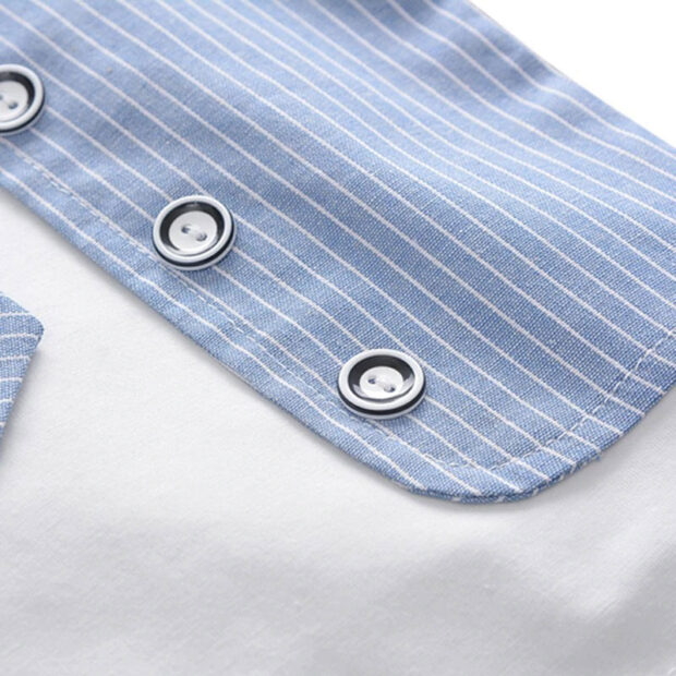 Pullover Top with Stripe Vest & Tie, Matching Pattern Shorts Short Sleeve Outfit - Image 4