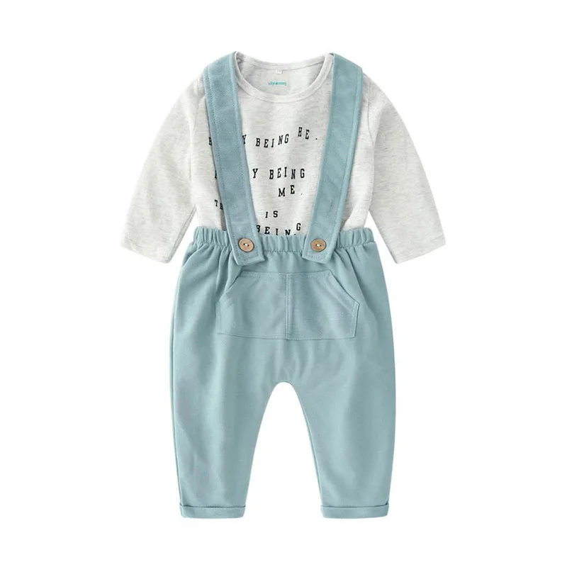 Baby Happy Quote Onesie Bodysuit, Elastic Suspenders Pants for Boys & Girls