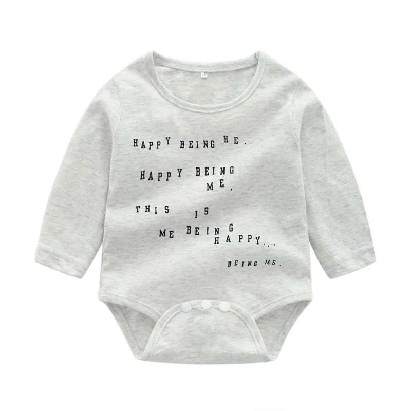 Baby Happy Quote Onesie Bodysuit, Elastic Suspenders Pants for Boys & Girls - Image 2