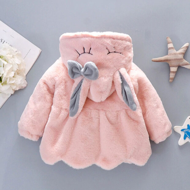 Rabbit Design Fleece Hoodie Jacket Long Sleeve with Purse - Image 3
