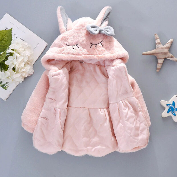 Rabbit Design Fleece Hoodie Jacket Long Sleeve with Purse - Image 2