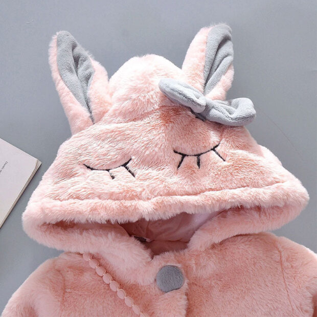 Rabbit Design Fleece Hoodie Jacket Long Sleeve with Purse - Image 4