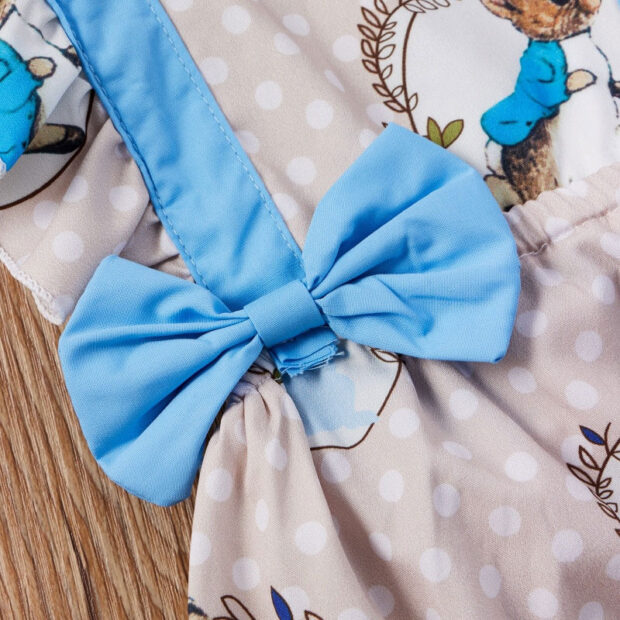 Rabbit Print Dotted Romper Open Ribbon Bow Back Sleeveless - Image 3