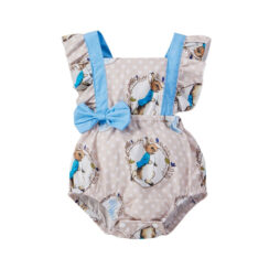 Rabbit Print Dotted Romper Open Ribbon Bow Back Sleeveless