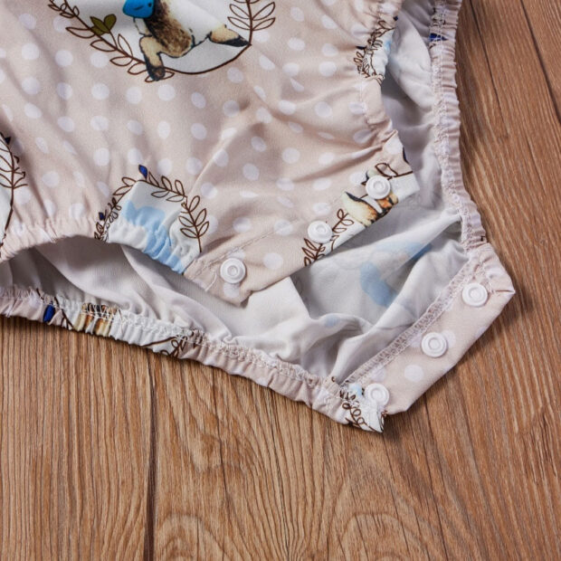 Rabbit Print Dotted Romper Open Ribbon Bow Back Sleeveless - Image 5