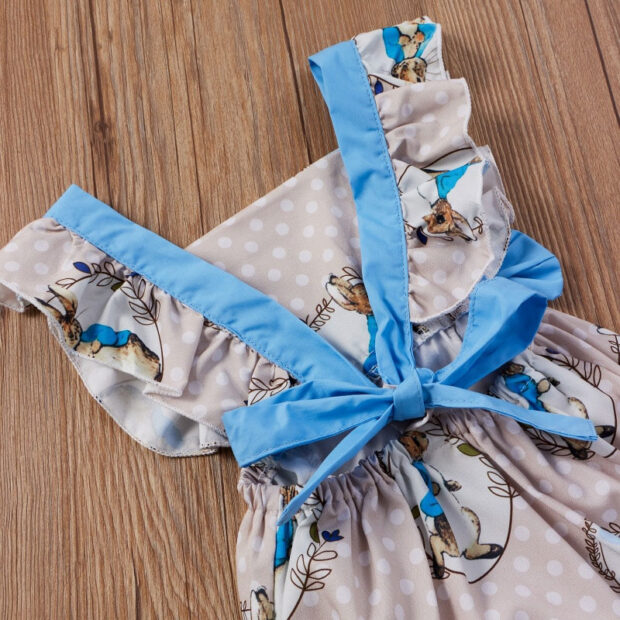 Rabbit Print Dotted Romper Open Ribbon Bow Back Sleeveless - Image 4