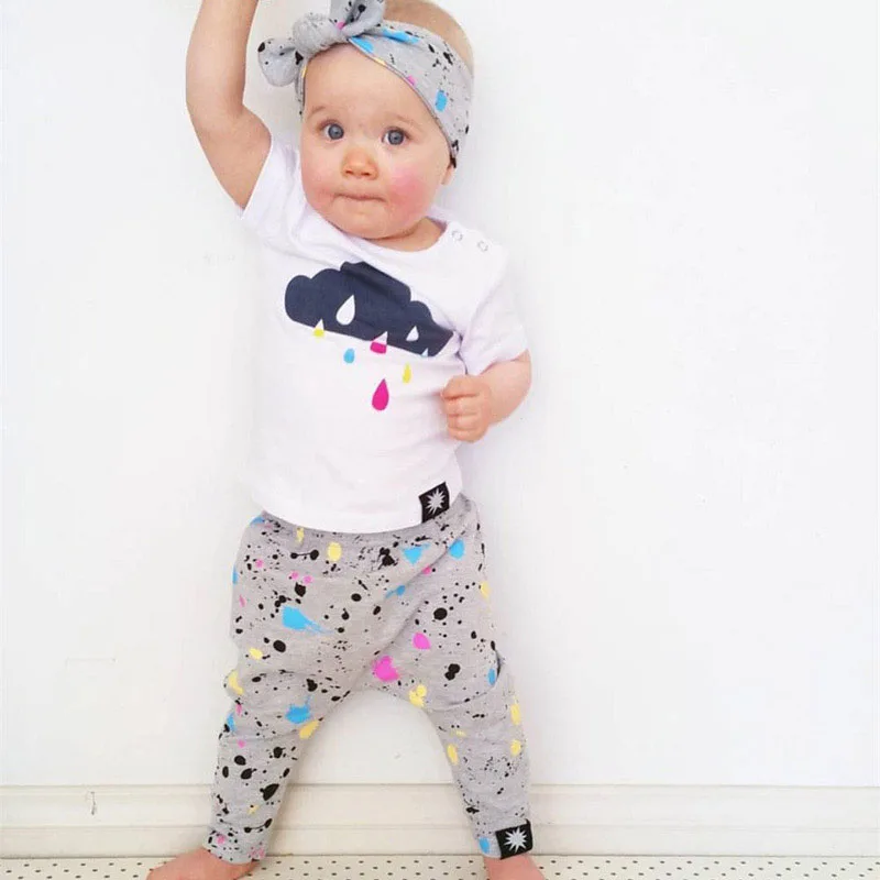 Baby 3 pcs Paint Splash Pattern Shirt, Pants, Ribbon Headband for Boys & Girls - Image 6