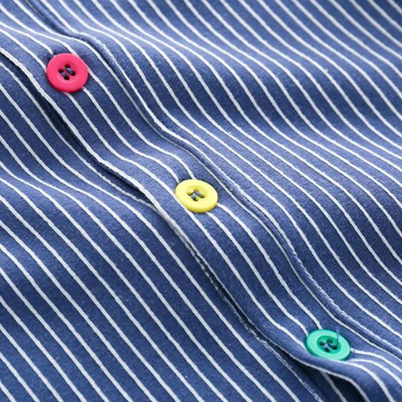 Long Sleeves Rainbow Button Striped Jumpsuit Bow Tie - Image 6