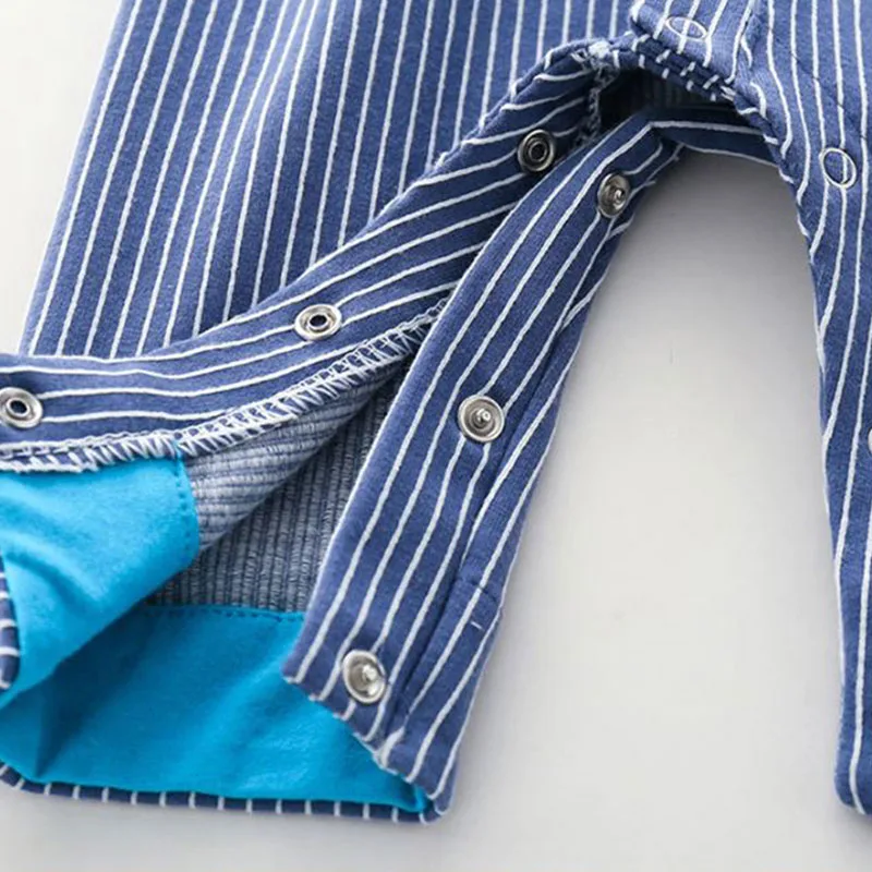 Long Sleeves Rainbow Button Striped Jumpsuit Bow Tie - Image 9