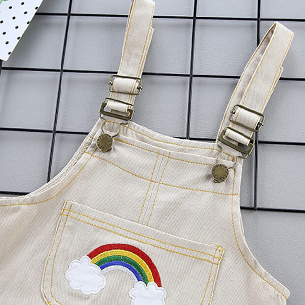 Rainbow Print Overalls & Colorful Stripe T-Shirt Short Sleeve - Image 4
