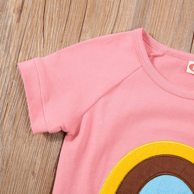 Rainbow Pattern Shirt & Elastic Shorts with Drawstring Short Sleeve - Image 3