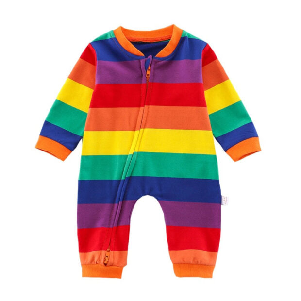 Rainbow Pattern Zipper Romper Long Sleeve