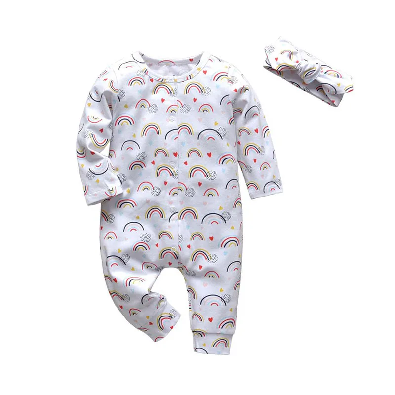 All-Over Rainbow Print Jumpsuit & Headband Long Sleeve