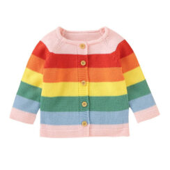 Rainbow Stripe Knitted Cardigan Long Sleeve Outerwear