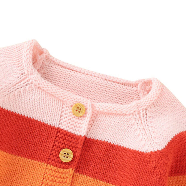Rainbow Stripe Knitted Cardigan Long Sleeve Outerwear - Image 3