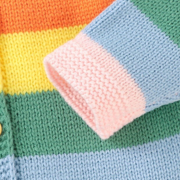 Rainbow Stripe Knitted Cardigan Long Sleeve Outerwear - Image 4