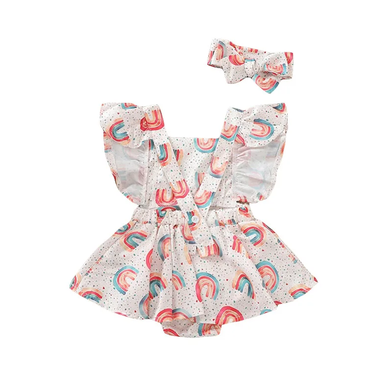 Rainbow Pattern Sundress Open Back Sleeveless with Ribbon Headband - Image 2