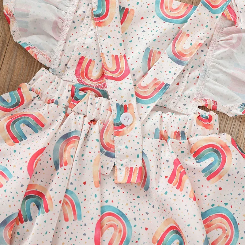 Rainbow Pattern Sundress Open Back Sleeveless with Ribbon Headband - Image 3