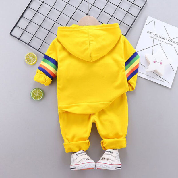 Rainbow Pattern Zipper Hoodie & Dinosaur Print Pants Long Sleeve - Image 2