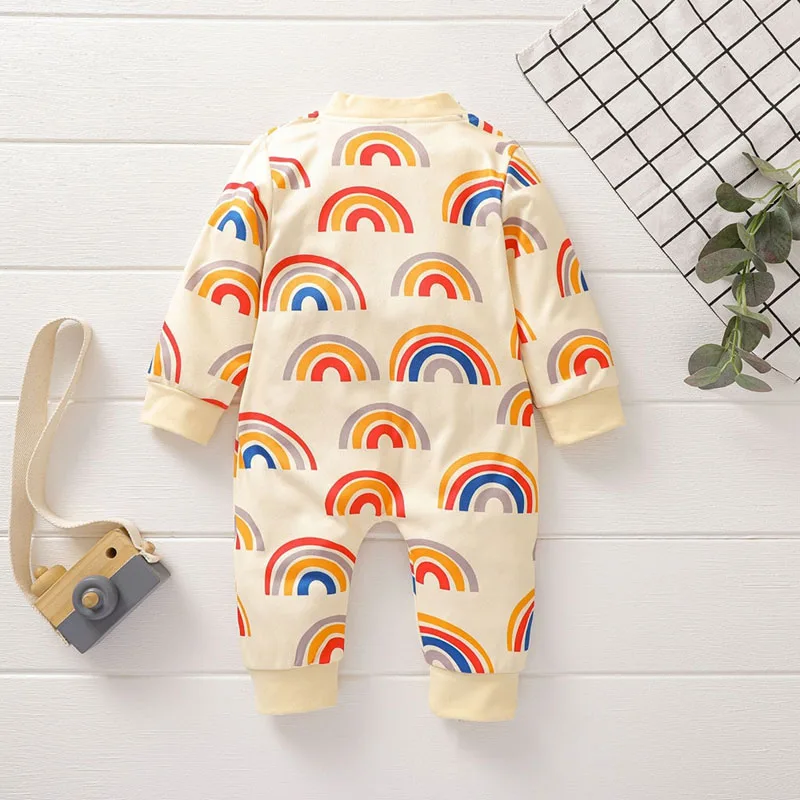 Rainbow Pattern Zipper Pajamas Romper Long Sleeve - Image 2
