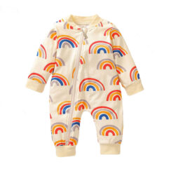Rainbow Pattern Zipper Pajamas Romper Long Sleeve