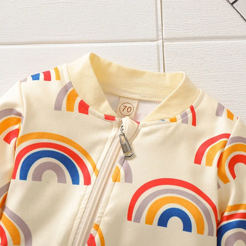 Rainbow Pattern Zipper Pajamas Romper Long Sleeve - Image 3