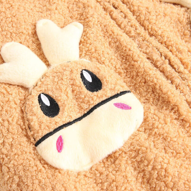 Reindeer Fleece Zipper Coveralls with Antlers Long Sleeve - Image 4