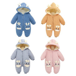 Reindeer Fleece Zipper Coveralls with Antlers Long Sleeve