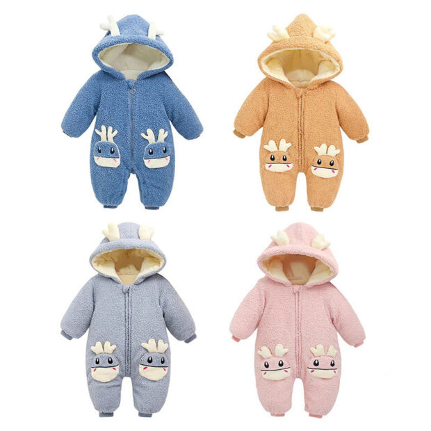 Baby Reindeer Fleece Zipper Coveralls with Hat