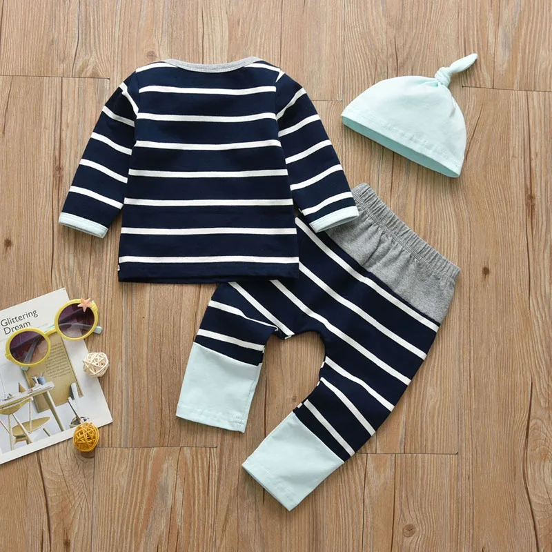 Baby Reindeer Print T-Shirt & Stripe Pants Long Sleeve with Beanie Hat - Image 2