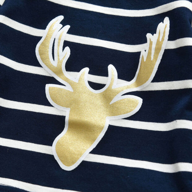 Baby Reindeer Print T-Shirt & Stripe Pants Long Sleeve with Beanie Hat - Image 4