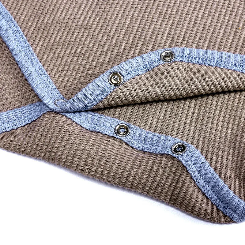 Baby Rib Pattern Onesie with Beanie Hat