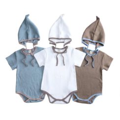 Rib Pattern Solid Color Onesie Short Sleeve with Beanie Hat