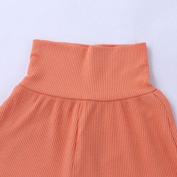 Ribbed Pattern Sleepwear Solid Color Top & High Waist Shorts Short Sleeve - Image 5