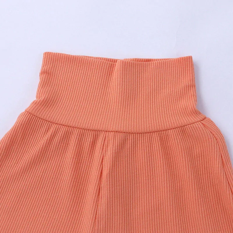 Ribbed Pattern Sleepwear Solid Color Top & High Waist Shorts Short Sleeve - Image 5