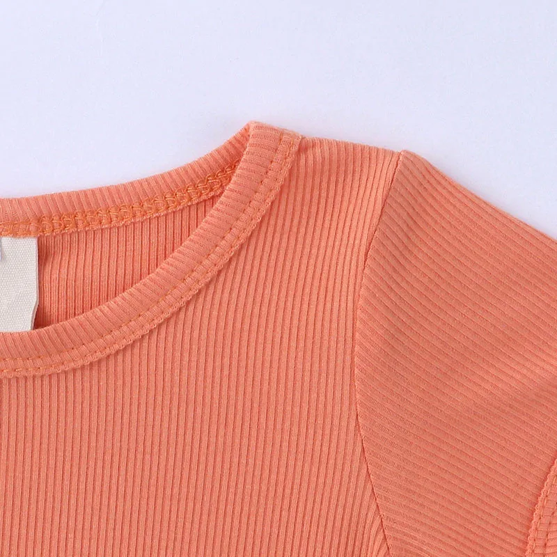 Ribbed Pattern Sleepwear Solid Color Top & High Waist Shorts Short Sleeve - Image 2