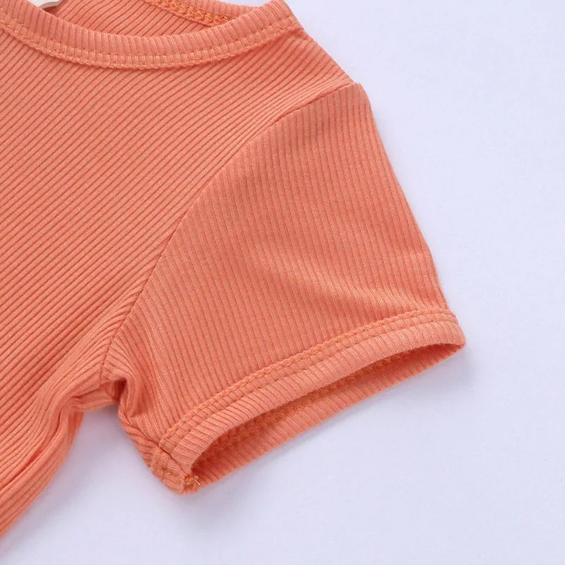 Ribbed Pattern Sleepwear Solid Color Top & High Waist Shorts Short Sleeve - Image 3