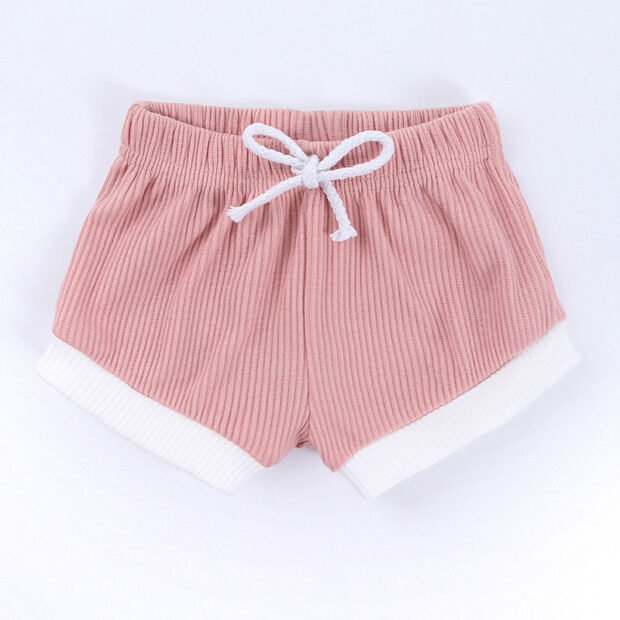 Ribbed Pattern Solid Color Top & Mini Shorts with Drawstring Short Sleeve - Image 3